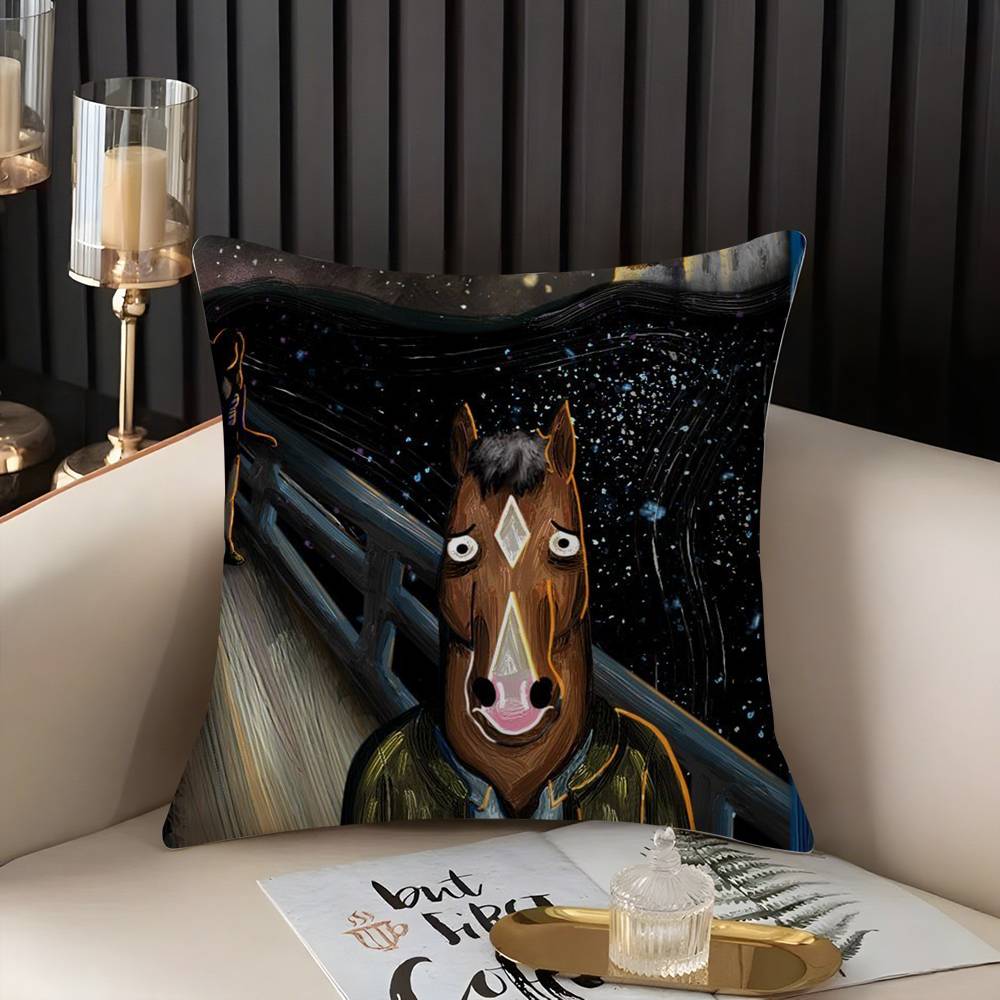 B-Bojack Horseman Pillow Case Home Dorm Chair Back Short Plush Double-Sided Printing Office Nap Time Cushion Cover