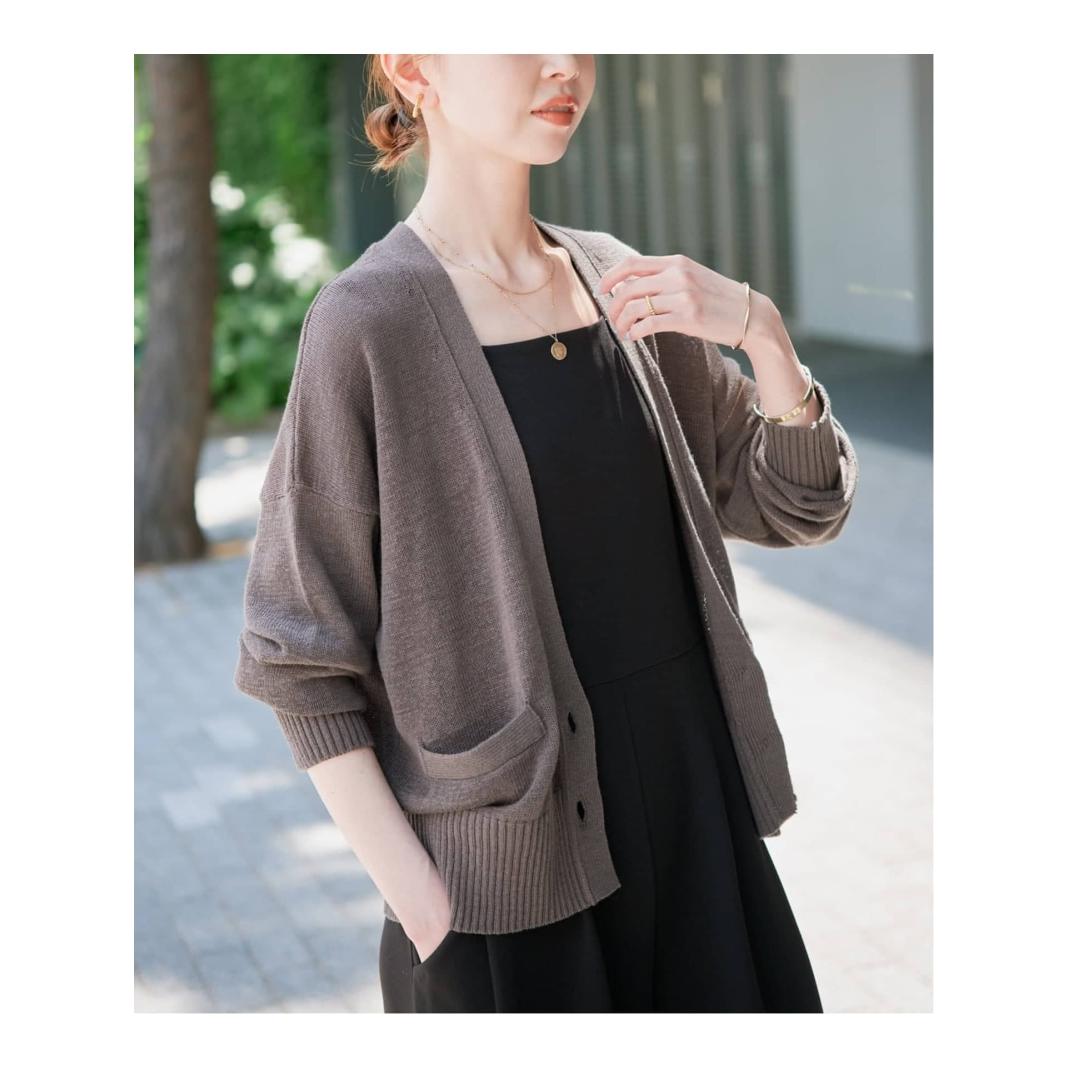 [Additional] Tape yarn V-neck cardigan SLOBE IENA Tops cardigan khaki green beige [Free shipping] [Rakuten Fashion]