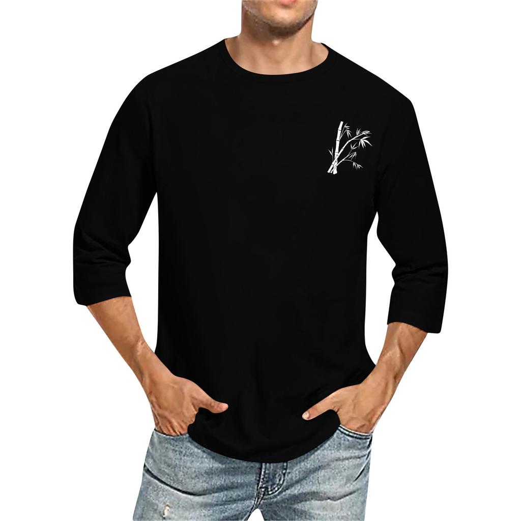Men's casual and fashionable printed collar three-quarter sleeve top T-shirt