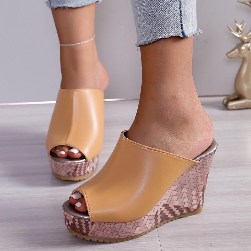 

Women s Round Toe Colorblock Slide Sandals, Open Toe Wedge Summer Shoes, Plus Size Fashion Footwear 42 абрикосовий