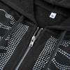Street Hip Hop Spinnenknochen Aufkleber Diamant Schwarz Reißverschluss Hoodie Damen 2022 y2k Harajuku Jacke Pullover Damen