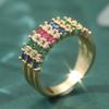 Classic Colorful Synthetic Cubic Zirconia Round Rings For Women Golden Plated Fingers Band Accessories Jewelry Gifts