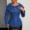 European and American street style large lapel denim long-sleeved versatile fashionable sexy personalized women's jacket trend