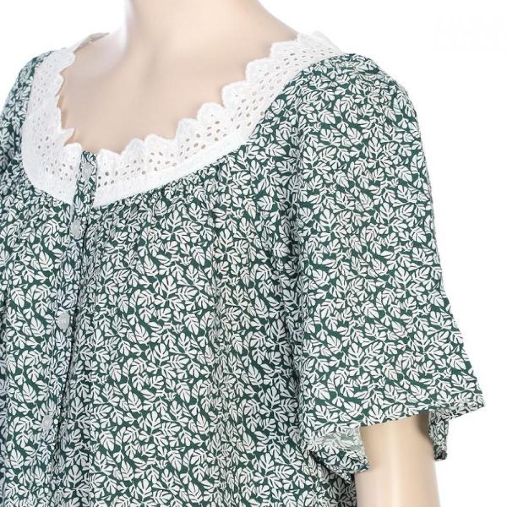 BARBARA Women S Green Leaf Rayon Homewear dreSS Agw4621l