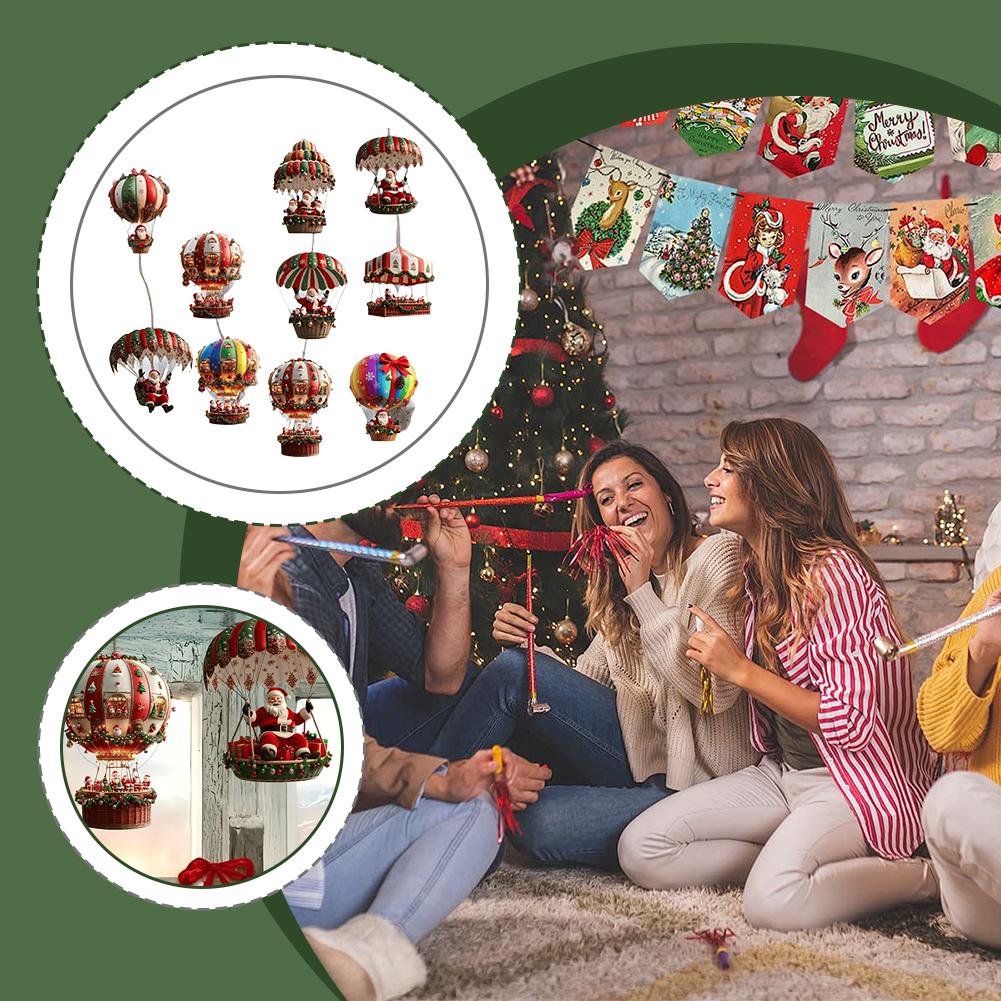 10Pcs Christmas Ornaments Santa Parachute Series Acrylic Hanging Decor For Xmas Tree Home Garden Decoration Festive Party Gifts