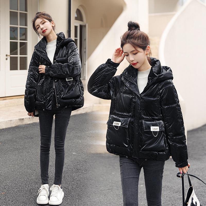 Shiny Wash-Free Hooded Down Cotton Women's Winter Jacket - Short Korean Style, Thickened and Fashionable.