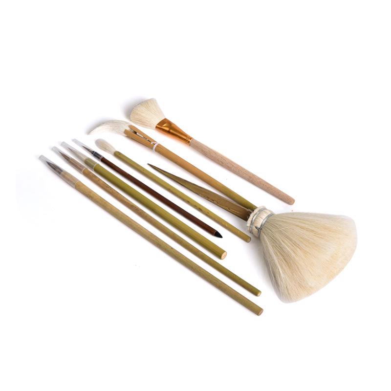 8-Piece Pottery Brush & Pen Set for Ceramic Painting, Linework, Dust Sweeping, Water Application & Clay Techniques.