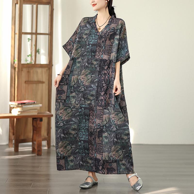DIMANAF New 2026 Women Plus Size Spring Summer Beach Long Dress Loose Oversize Maxi Floral Print Vintage