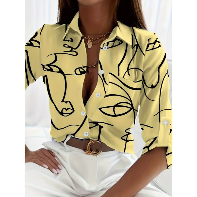 Elegant Ladies Fashion Blouse 2026 Spring & Autumn Digital Chain Printing Shirt Commuter Slim Office Women's Blouse