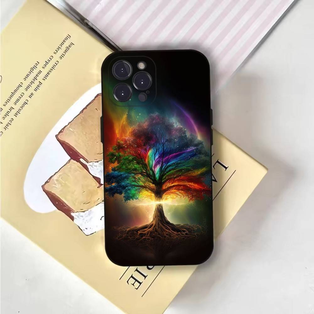 Tree of Life Space Galaxy Stars Phone Case Phone Case For iPhone 16,15,14,13,12,11,Pro,X,XS,Max,XR,Plus,Mini Soft Black Cover