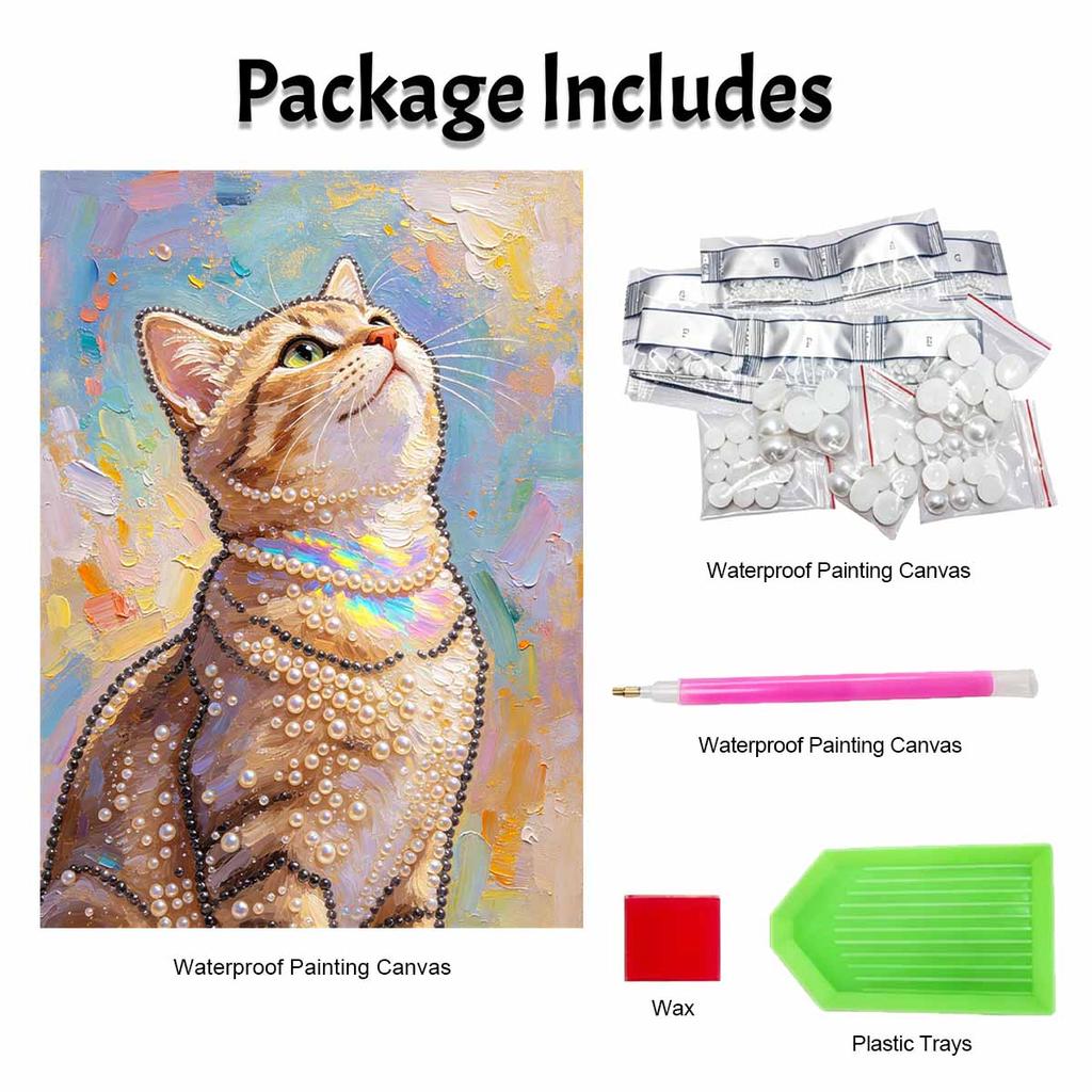 5D Pearl Kit Elegant Cat Design DIY Enamel Ornaments for Home Wall Decoration Stress Relief Handmade Gift Frameless