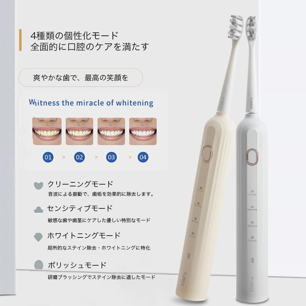 Electric Toothbrush, Sonic, Rechargeable, Beginner-Friendly, 2 Replacement Brush Heads, IPX7 Waterproof, Soft, Whitening, Interdental Cleaning,