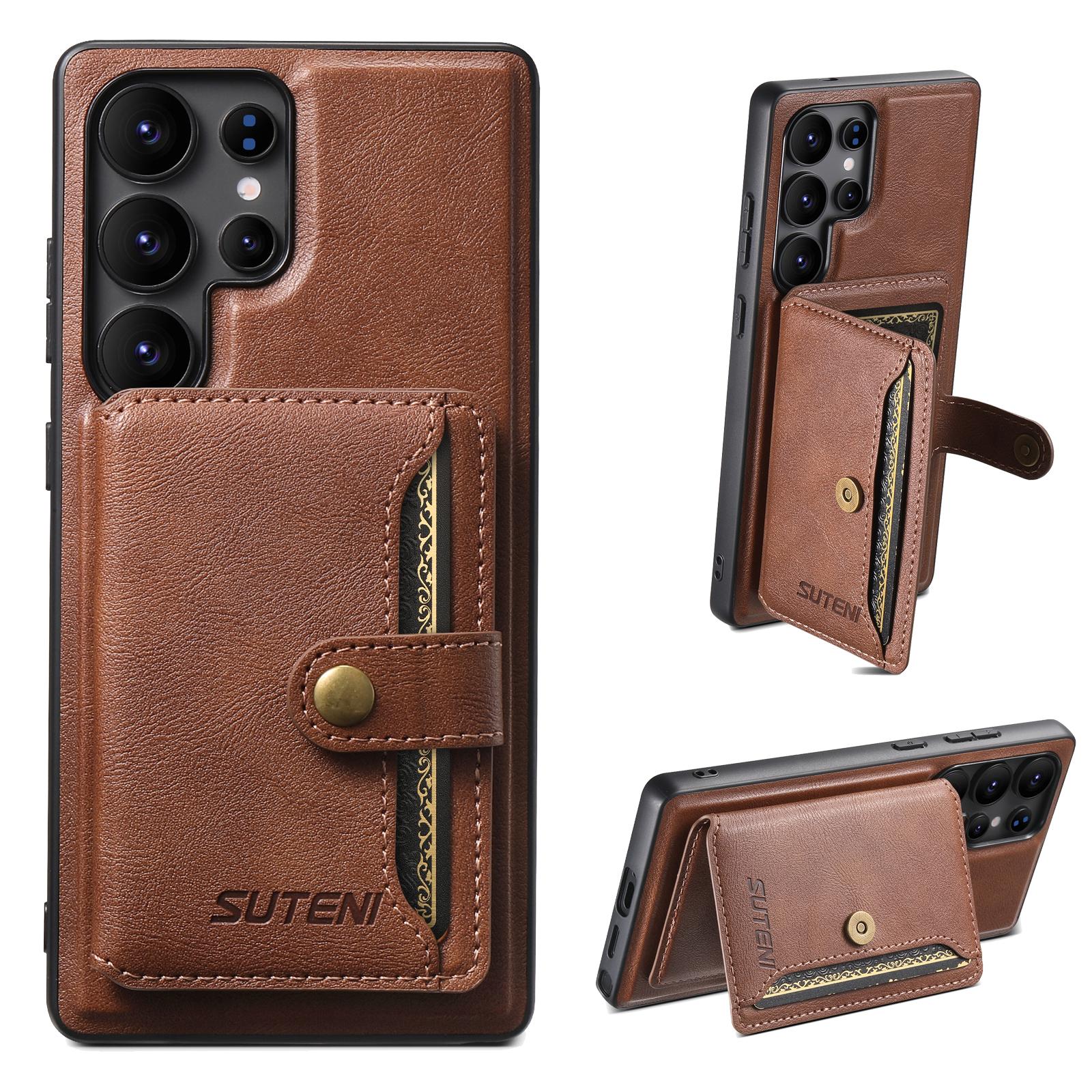 

SUTENI M4 For Samsung Galaxy S25 Ultra Magnetic Case with Card Holder Cowhide Texture Leather Back Cover B