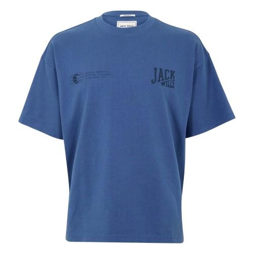 Jack Wills Mens Back Print Distressed Hem Regular T-Shirt