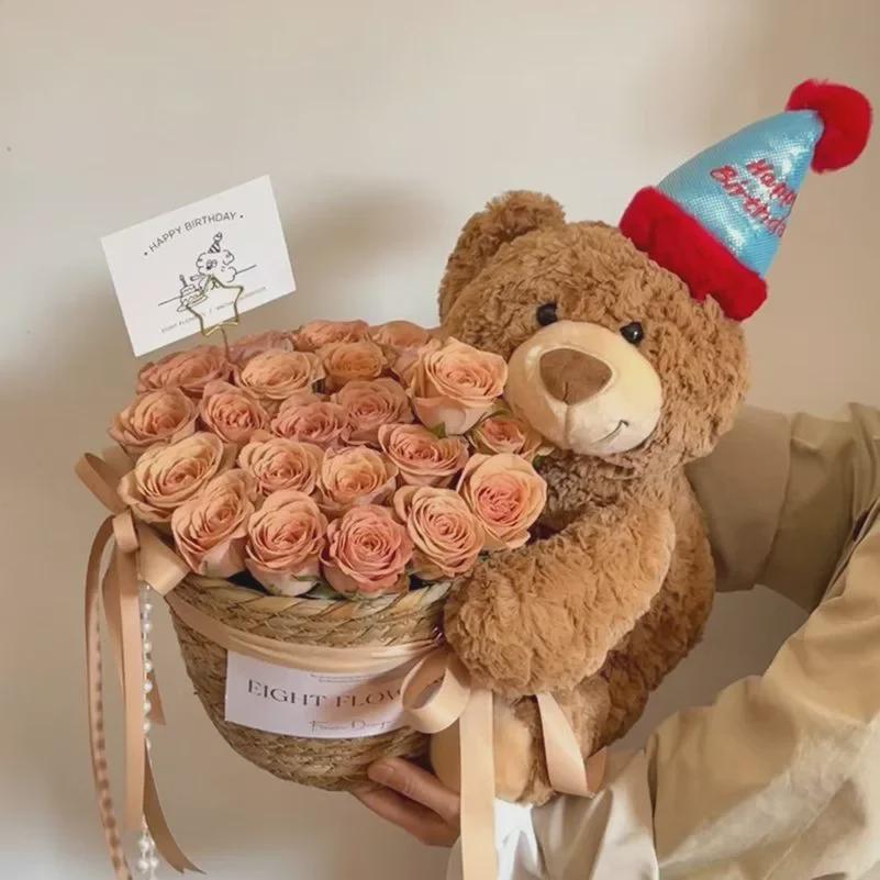 Regalo di San Valentino: Orsetto di Rose & Bouquet di Fiori di Sapone Eterni