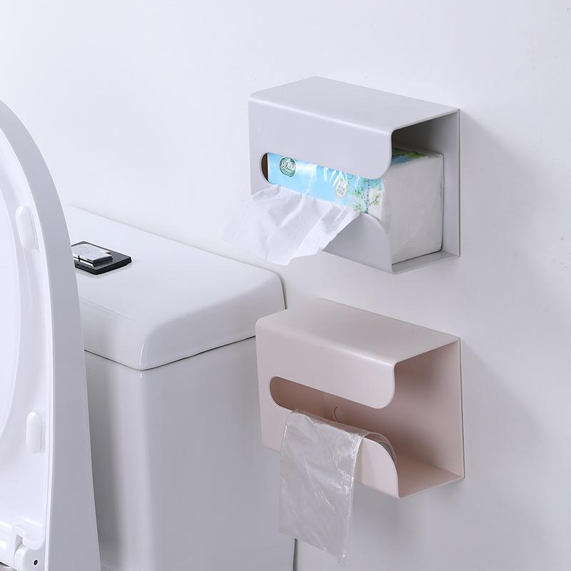 Seamless Adhesive Tissue Box, Wall-mounted Tissue Holder, Creative Plastic Multi-functional Toilet Tissue Box