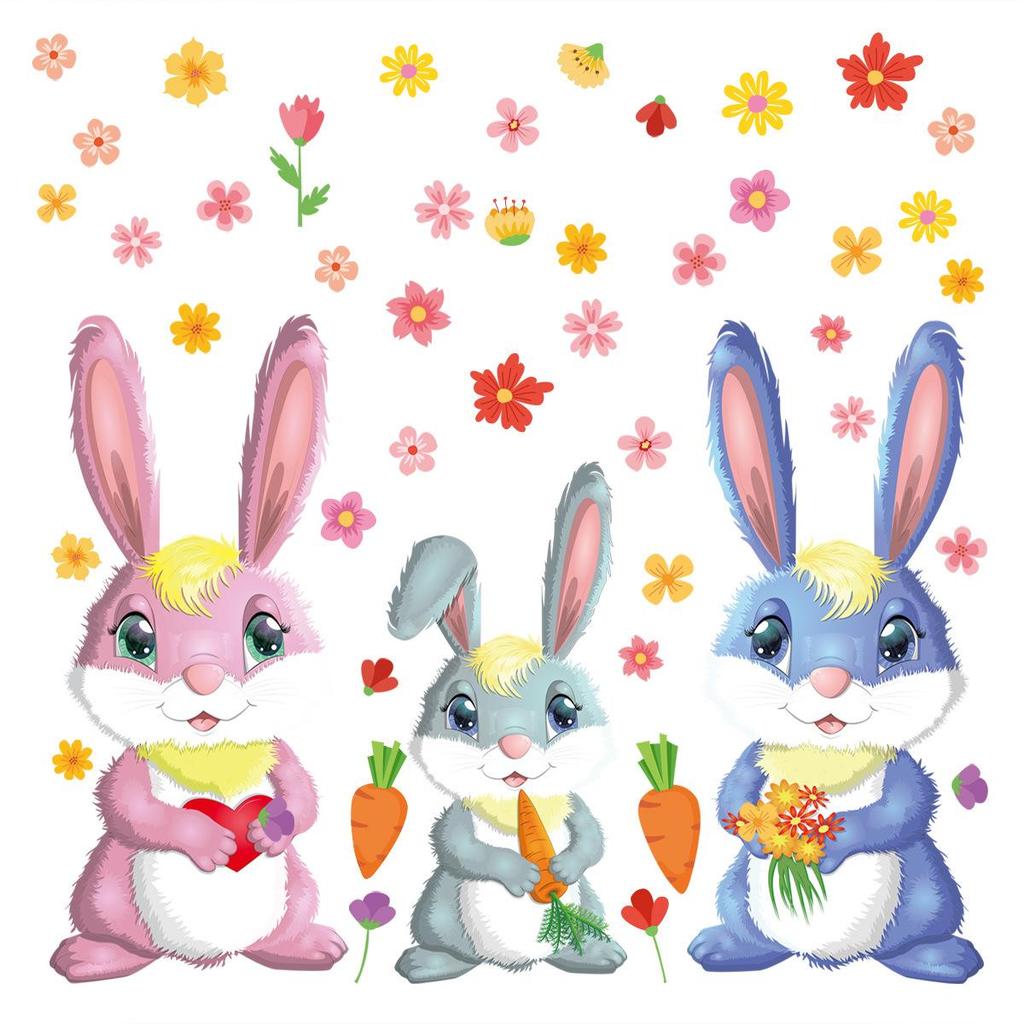 New 2026 Easter Cartoon Rabbit and Colored Eggs Window Clings - Electrostatic Stickers for Mall and Shop Glass Decorations