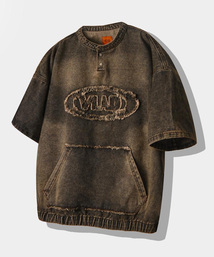 Dimiteulibeullaeg Vlad Cutoff Applique Denim Short Sleeve T-Shirt_Dust Black