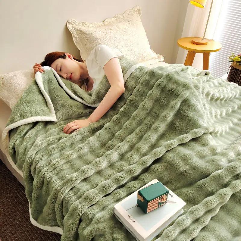 Solid Thickened Bubble Velvet Blanket Super Soft Cozy Flannel Sofa Cover Blanket Single Double Office Nap Air Conditioning Shawl