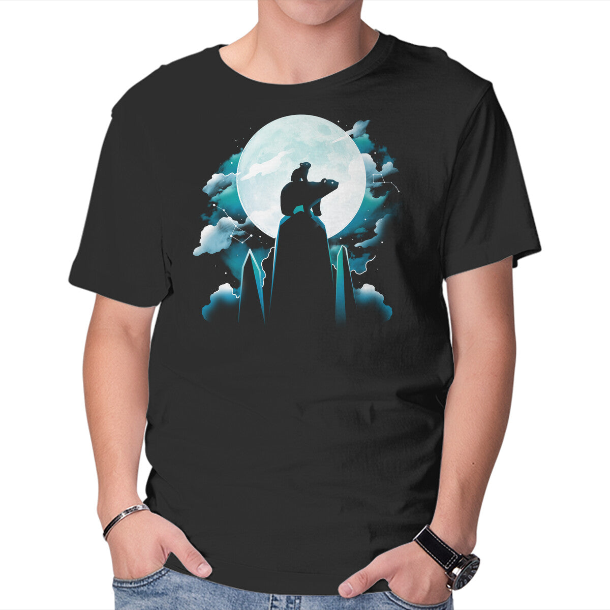 Unisex Crew Neck T-Shirt Ursa Stars Graphic Short Sleeve Casual Tee XXXXL