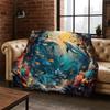 3D Illusion Underwater World Marine Life Shark Dolphin Cartoon Flannel Blanket Throw Blanket for Bedroom Living Room Bed Travel