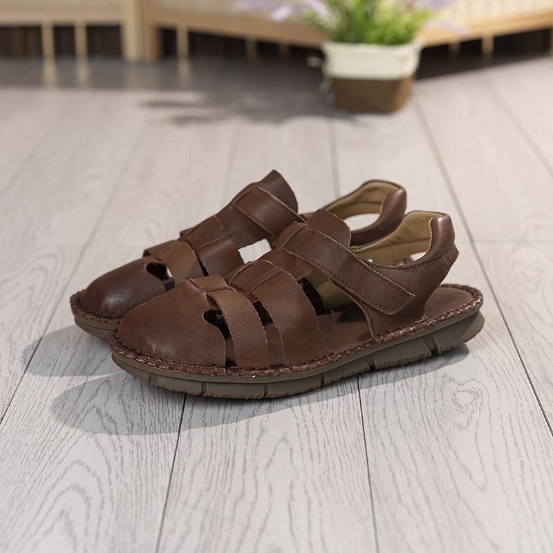 Spring and summer new sandals women's first layer cowhide comfortable massage sole casual retro women's shoes