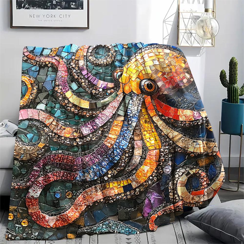 Octopus Print Flannel Blanket, High quality Comfortable for All Seasons, Home Decor, Warmth and Comfort, Perfect for Christmas Gifts
