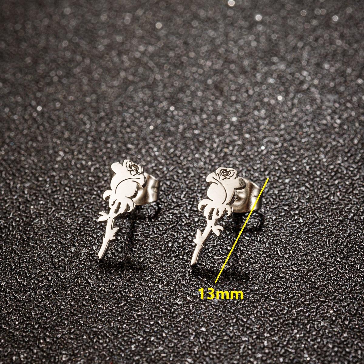

10Pairs/Lot Plant Roses Maple Leaves Stud Earrings Zircon For Women Personality Stainless Steel Drop Earrings Accessories Gifts rose gold