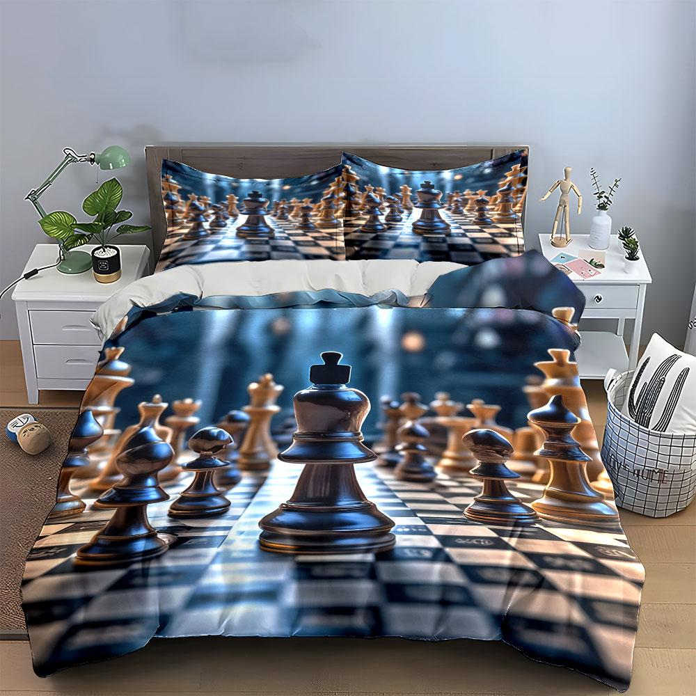 "Chess Game Decorative Set" Soft Skin-Friendly Bedding Set Includes 1 Duvet Cover And 2 Pillowcase Gift