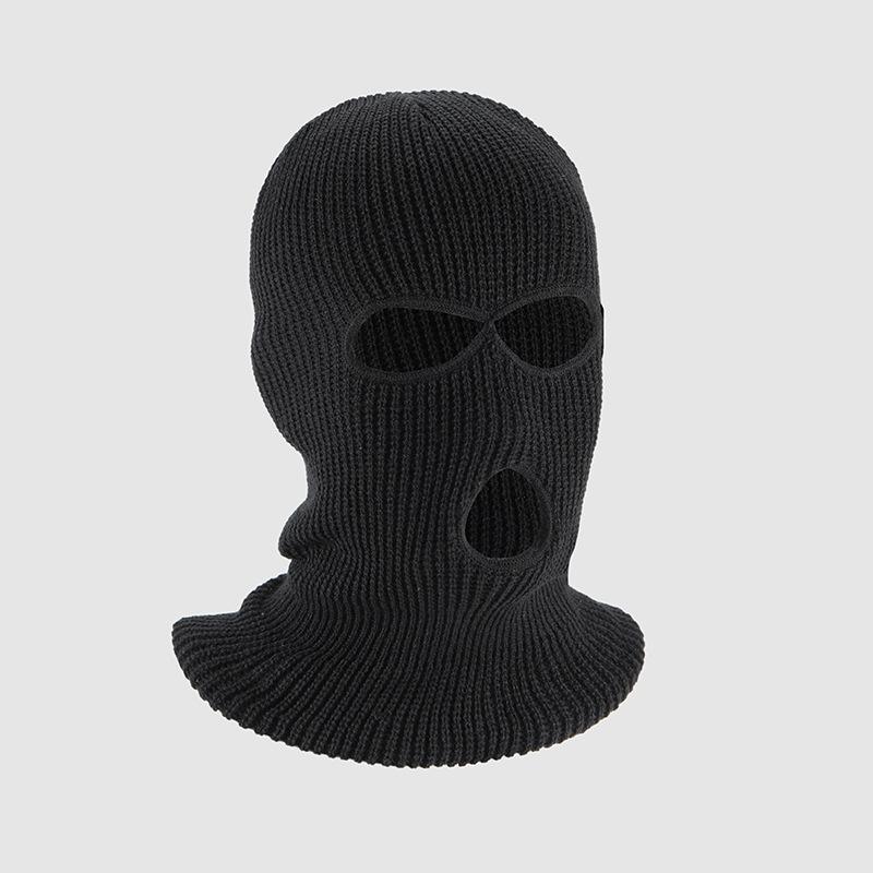 

Зимняя теплая вязаная балаклава: Ветрозащитная маска для лица с тремя отверстиями One Size