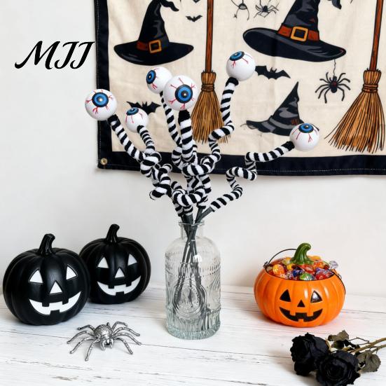 Indoor Outdoor Halloween Eyeballs Eyeball Picks 15 Inch Fake Floral Realistic Scary Black Eye-catching Decor And White Striped Plush Branches