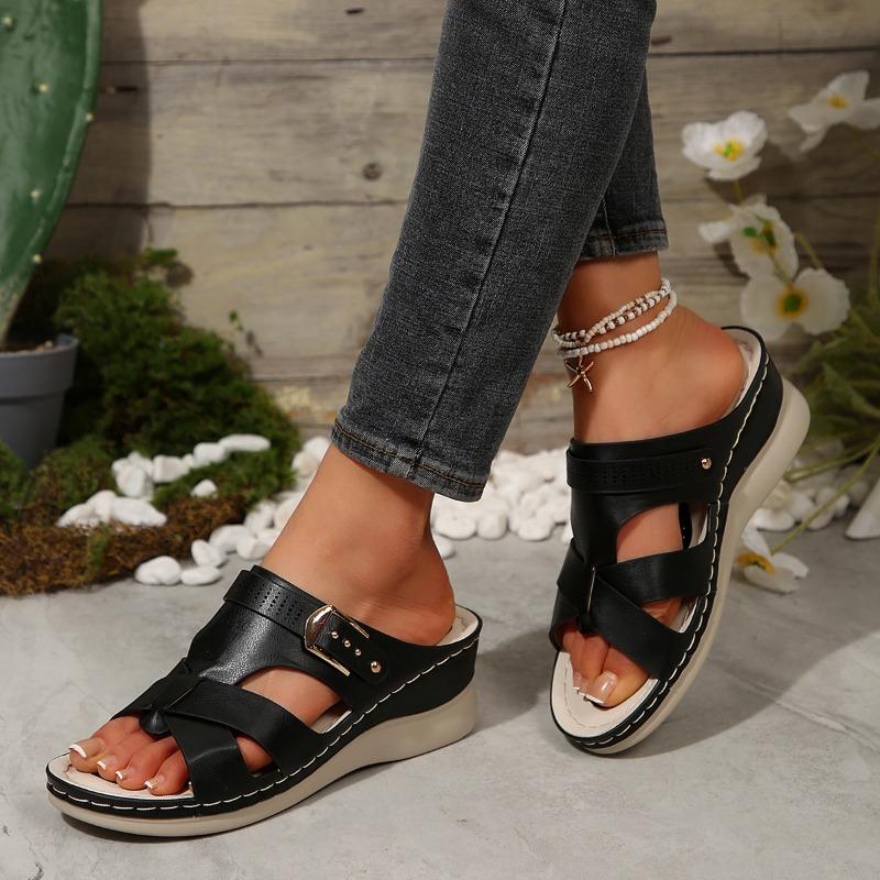 New Slope Heel Car Line Large Size Beach Cool Slippers Thick Bottom Hollow Word Cool Slippers Women