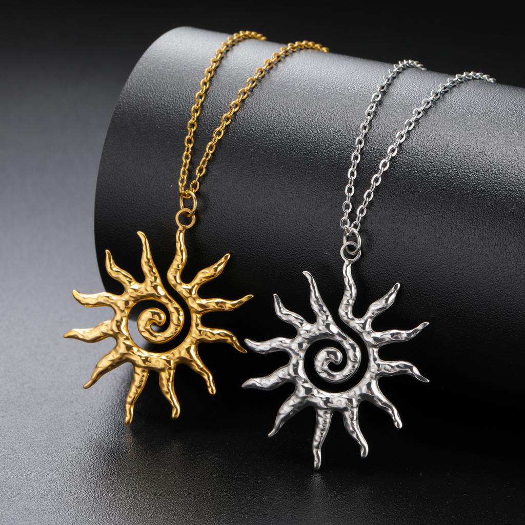 My Shape Stainless Steel Sun Pendant Necklaces for Women Men Vintage Gold Plated Choker Daily Jewelry Fashion Accessories Gifts