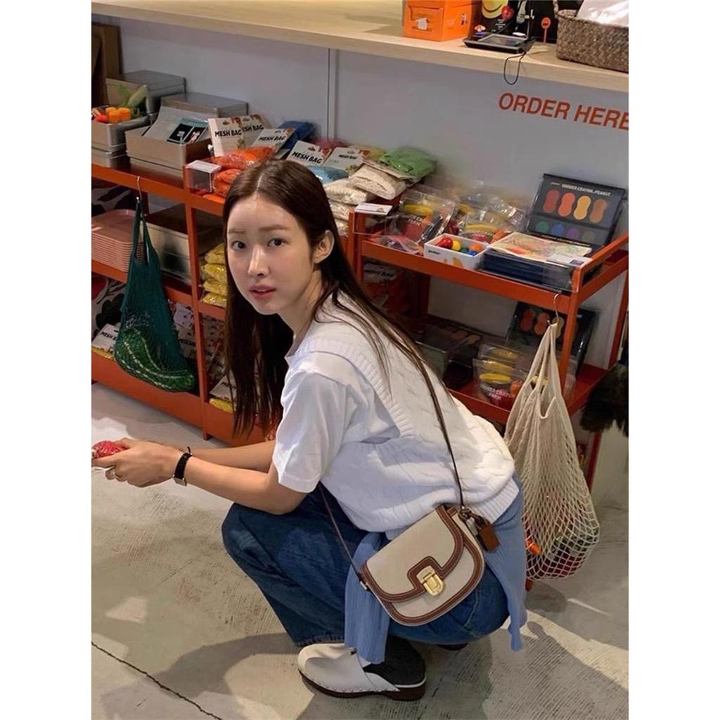 2024 New Small Style Contrast Panel Canvas Retro One Shoulder Crossbody Saddle Bag Luxury Designer Vintage Wallet Purse Ladies