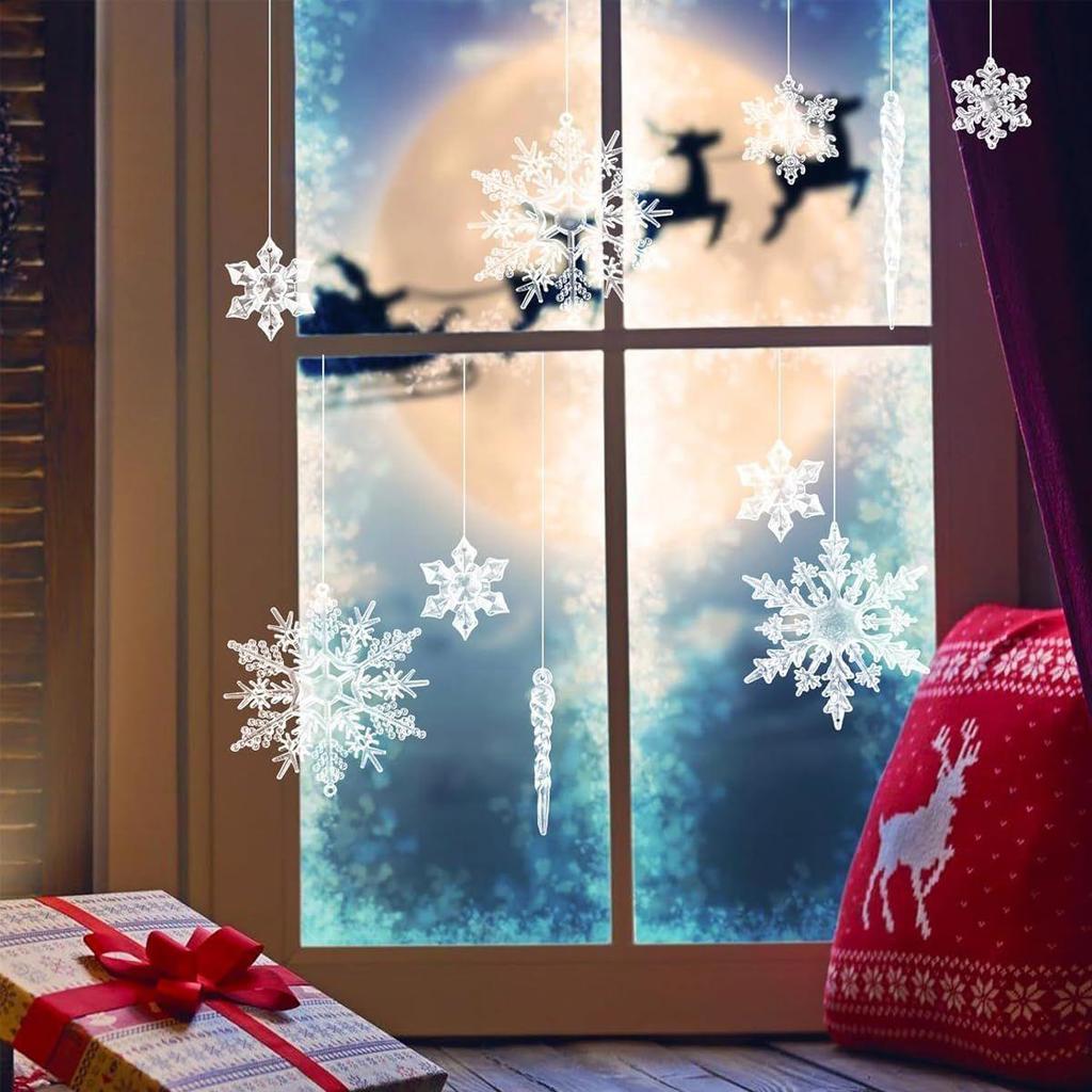 35Pcs Christmas Tree Decoration Items Small Transparent Crystal Acrylic Christmas Decor Snowflake Icicle Hanging Christmas Ornaments