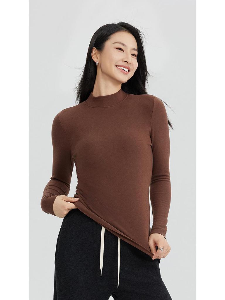Women's Hyaluronic Acid Thermal Slimming Long Sleeve T-Shirt - Half High Neck, Autumn/Winter Base Layer
