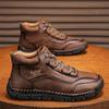 Men's Hand-Sewn High-Top Shoes Outdoor Short Boots Non-Slip Leather Men's Hiking Boots Classic Male Motorcycle Ankle Boots Botas