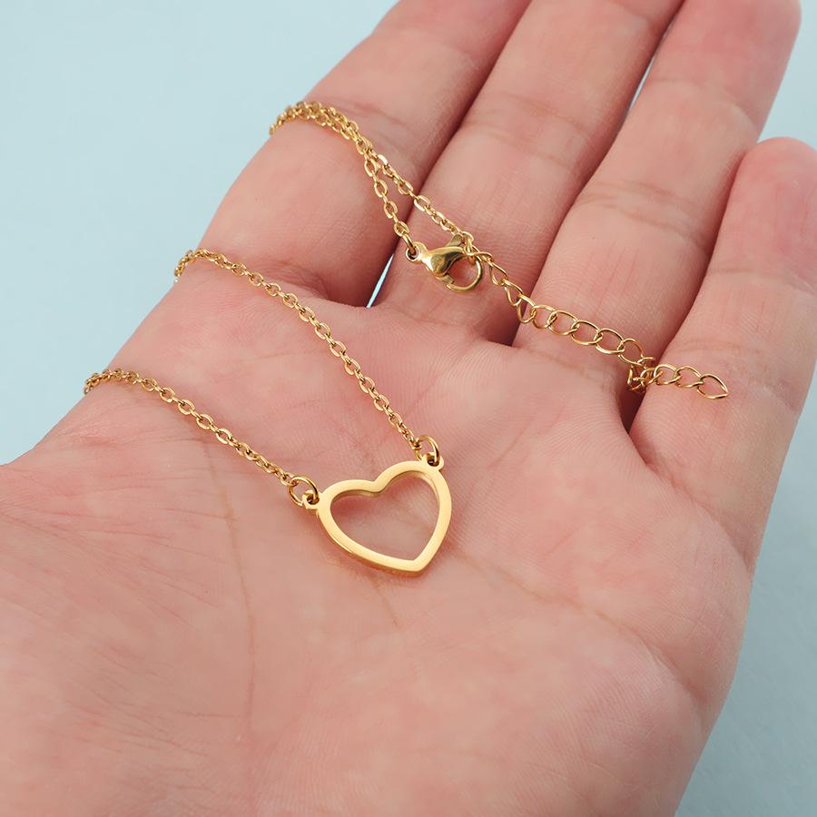 LATS Hollow Love Heart Pendant Necklaces for Women Men Couple Gold Plated Stainless Steel Clavicle Chain Minimalist Jewelry