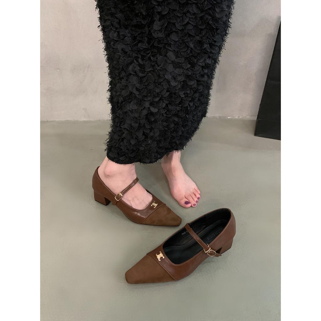 Retro Thick Heel Evening Mary Jane Shoes Small Fragrant Women's Shoes Autumn and Winter Single Shoes French Splicing Fairy Temperament High Heels
