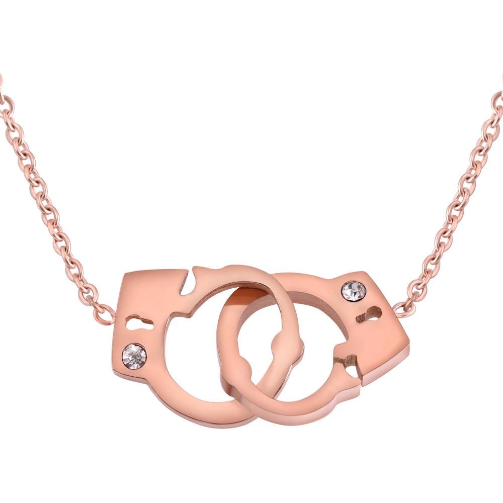 Stainless Steel Fashion Handcuff Necklace & Interlocking Bracelet Set for Women