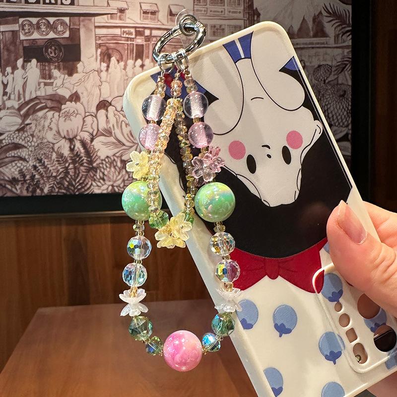 Luxury Premium Double-Layer Crystal Beaded Mobile Phone Chain Wrist Short Lanyard Mobile Phone Case Pendant Bag Keychain