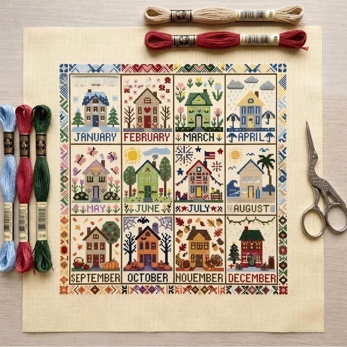 Seasonal 12-Month Cross Stitch Kit Set