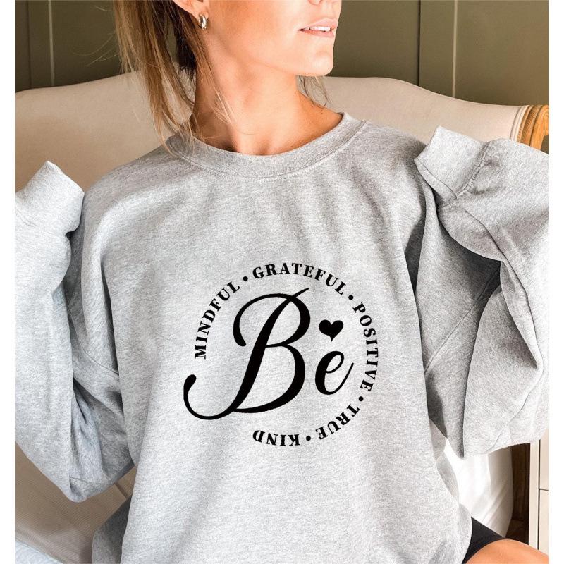 Women's Positive Letter Print Round Neck Hoodie - Autumn/Winter Collection