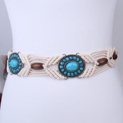 Bohemian Flower Waist Chain Vintage Woven Skirt Decorative Belt Ethnic Style Beads Tassel Waist Rope Wide Female