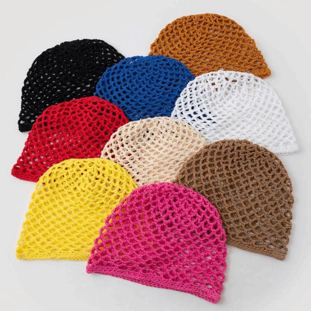 Solid Color Hollowed Out Knitted Hat Thin Weave Cap Fashion Crochet Hat Spring Summer