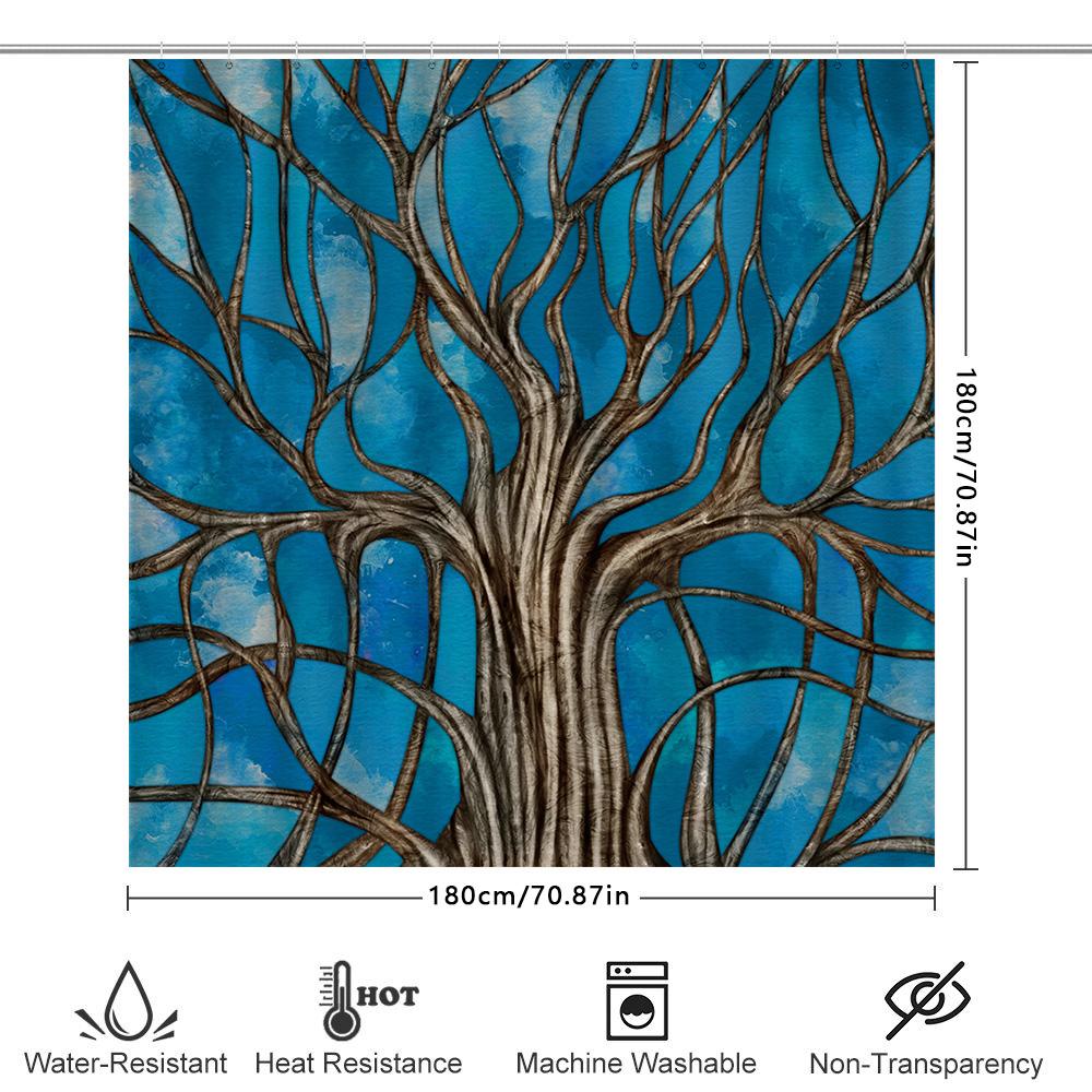 Artistic Blue Watercolor Tree Shower Curtain Tumble Dry Quick Drying Bathroom Decor 72 Inch By 39 Inch