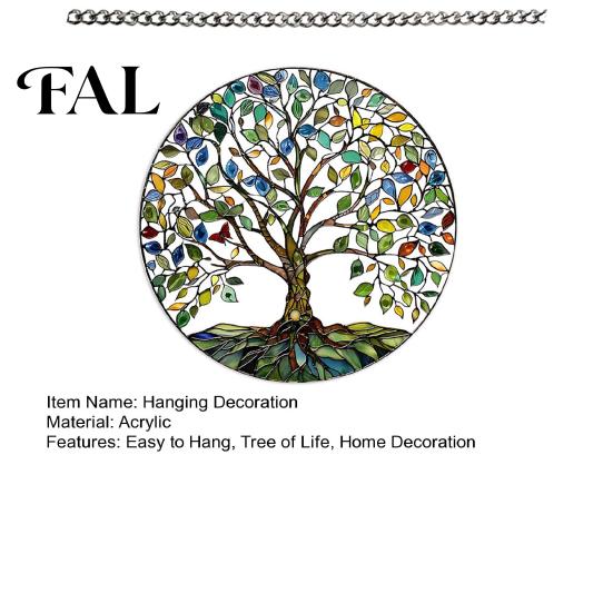 Acrylic Window Sun Catcher Tree of Life Round Hanging Sign, Stained Glass Suncatcher Ornament Decoration, Wall for Indoor Outdoor Decorative Pendant