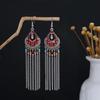 Turquoise Earrings, Bohemian Palm Owl Bronze Engraved Geometric Dream Catcher Feathers Fringed Earrings