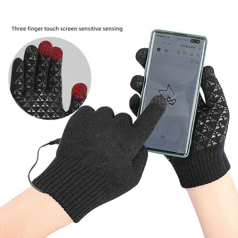 1 Pair USB Heated Gloves for Men and Women, USB Powered Heating Knitting Heating Mittens Winter Washable Hands Warmer