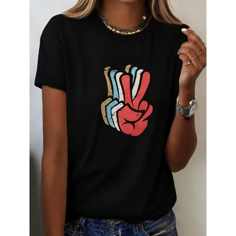 Spring and summer women's clothing, fashionable printed T-shirts, casual short-sleeved crew neck tops